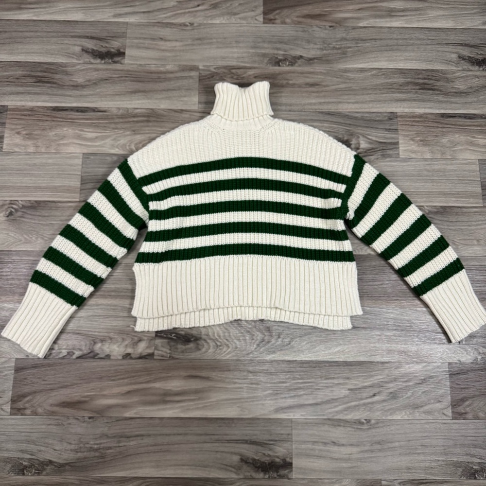 Madewell Wide Rib Turtleneck Sweater Striped Green and White Size Extra Small